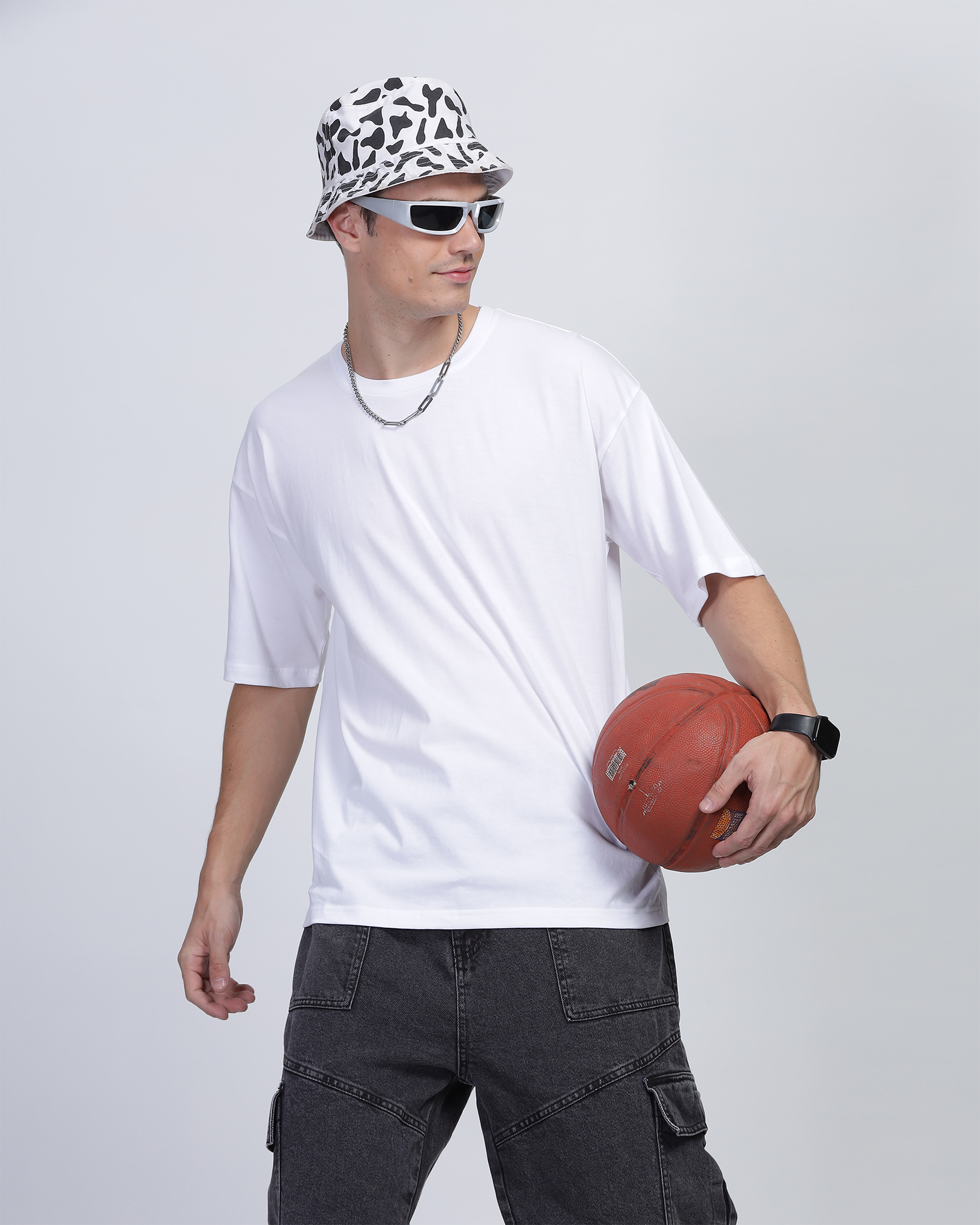 White True Oversized Fit Printed T-shirt