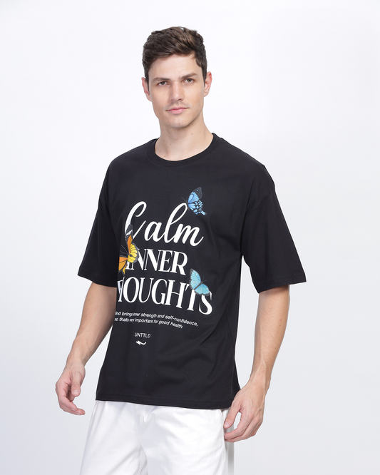 Black True Oversized Fit Printed T-shirt for Men 