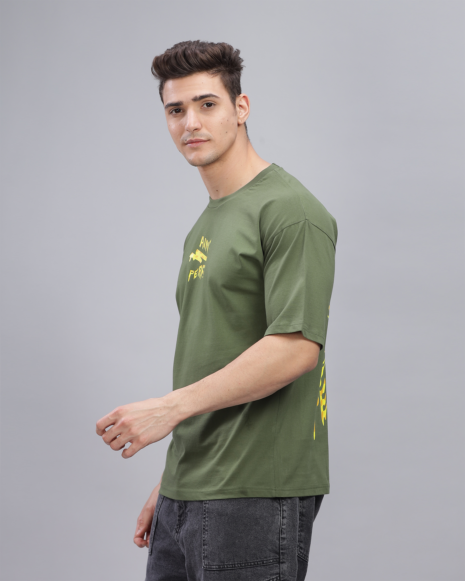 Olive True Oversized Fit Printed T-shirt