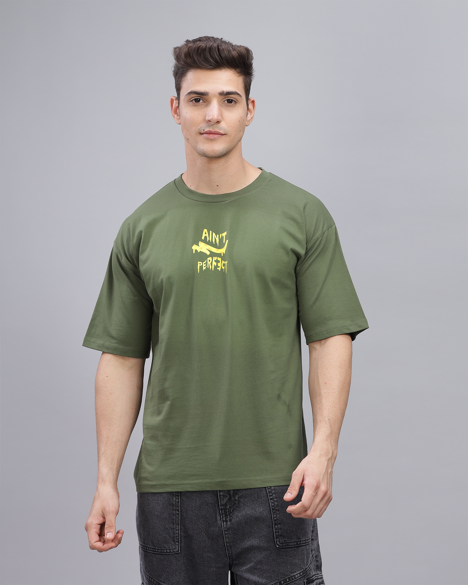 Olive True Oversized Fit Printed T-shirt