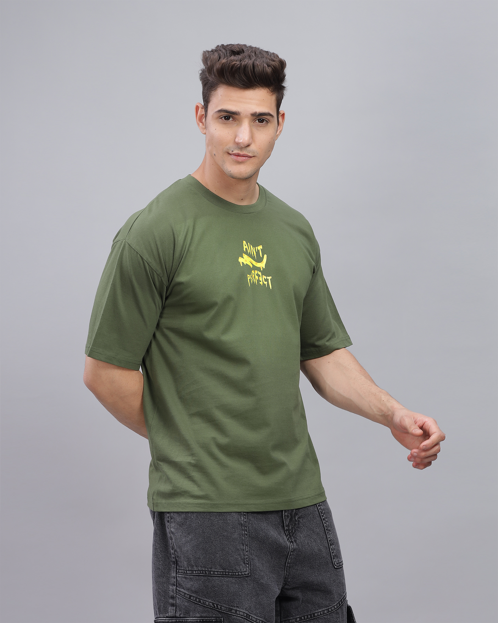 Olive True Oversized Fit Printed T-shirt