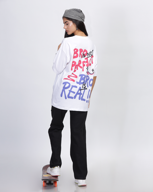 White Oversized Fit Printed T-shirt