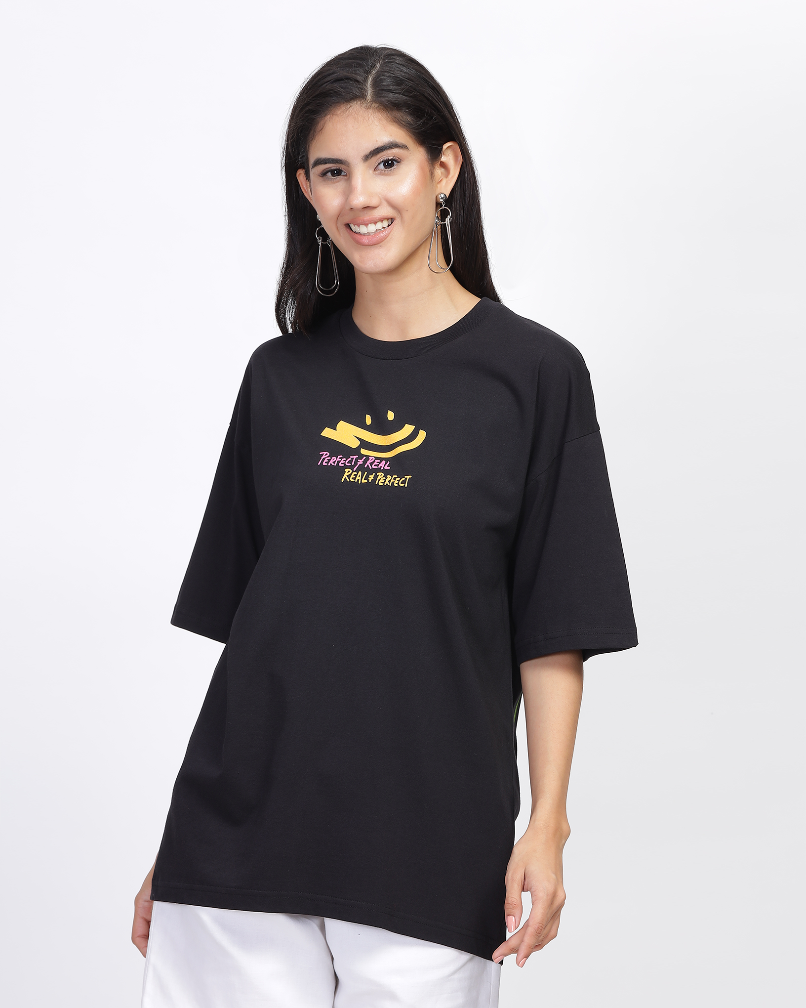 Black Oversized Fit Printed T-shirt