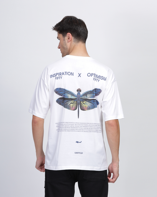 White True Oversized Fit Printed T-shirt for Men 