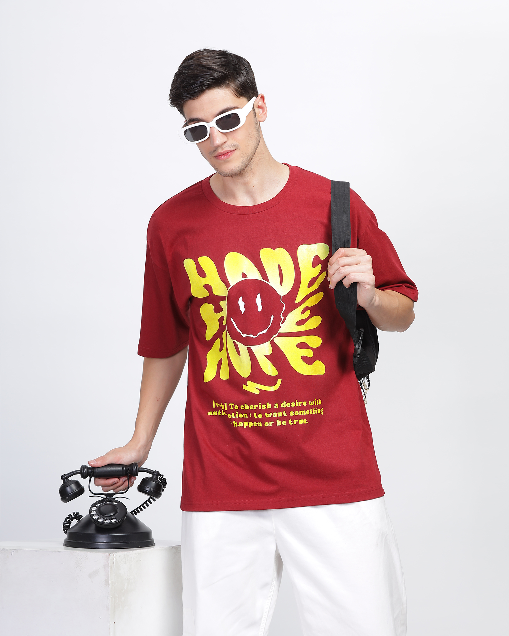 Deep Red True Oversized Fit Printed T-shirt