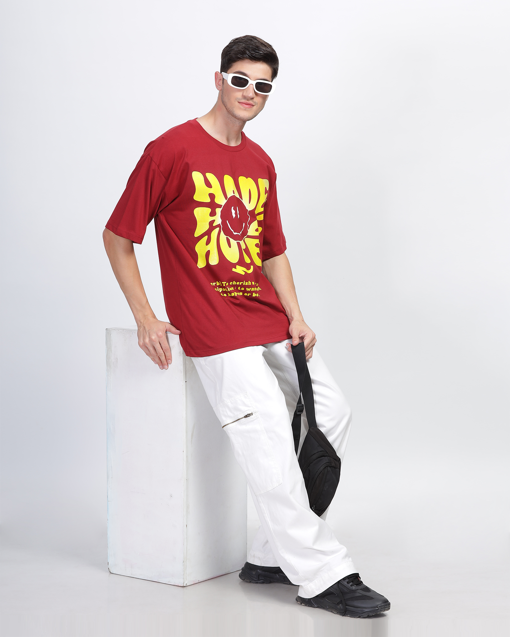 Deep Red True Oversized Fit Printed T-shirt