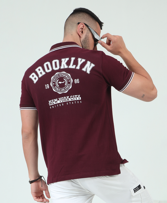 Maroon Back printed Polo T-Shirt