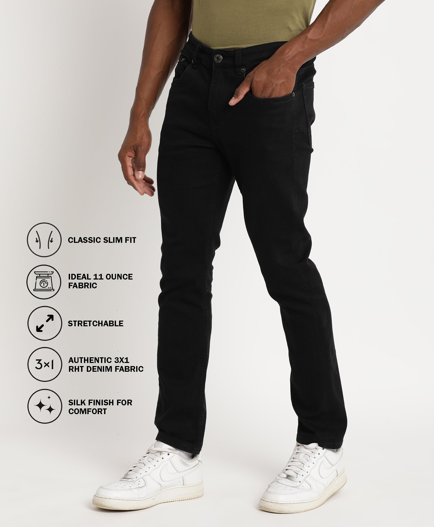 Black Slim-fit Jeans for Men 