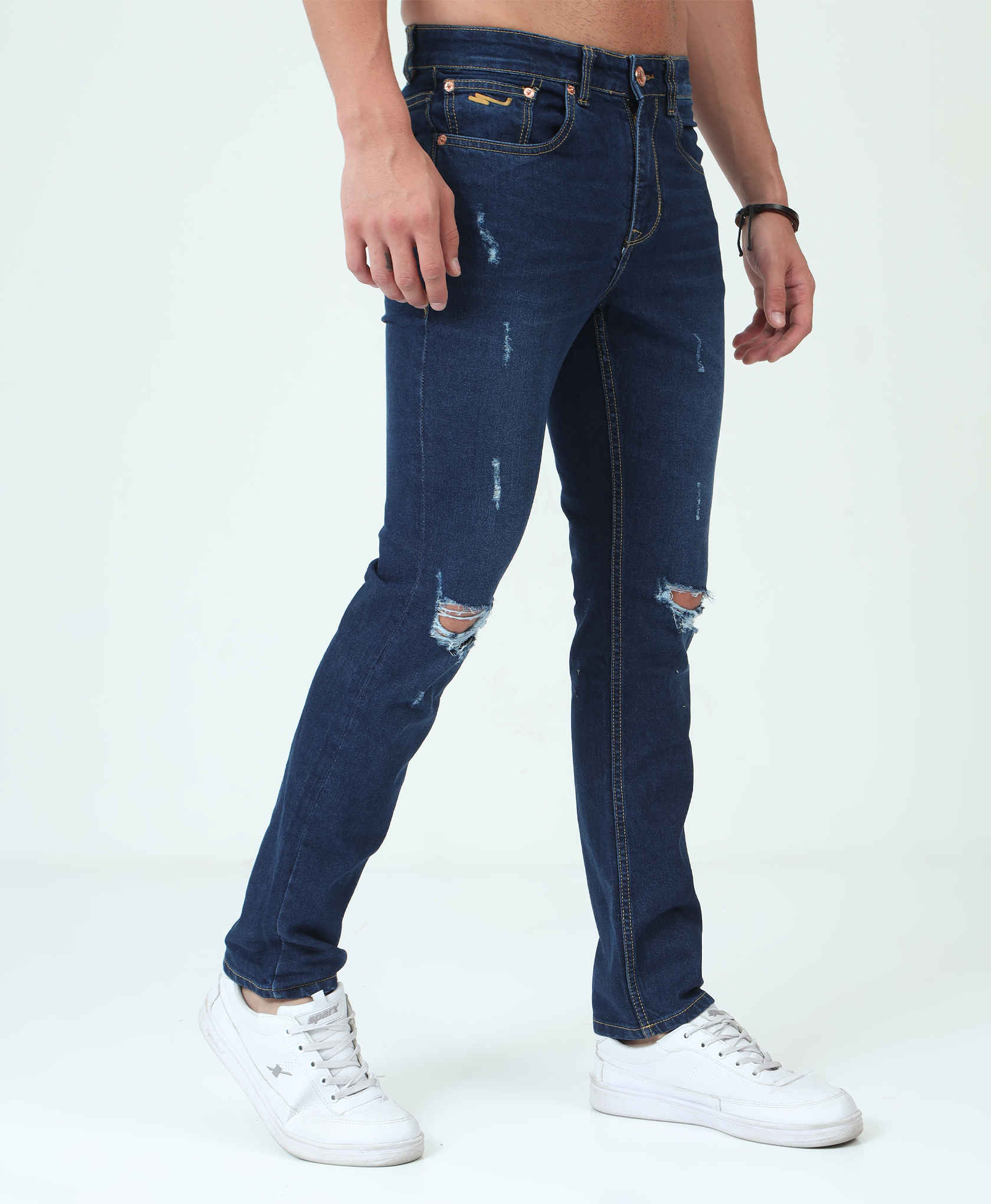 Distressed Medium Blue Slim-fit Jeans