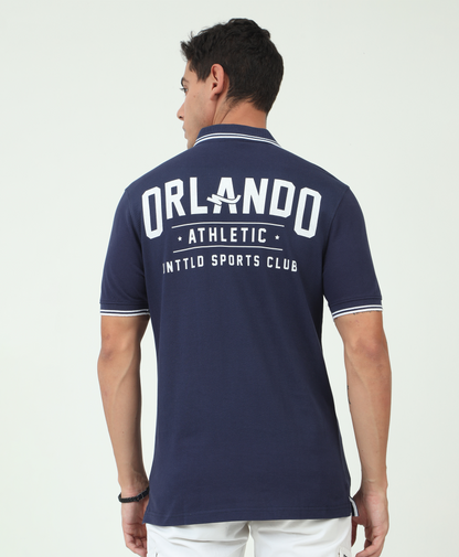 Navy Back printed Polo T-Shirt