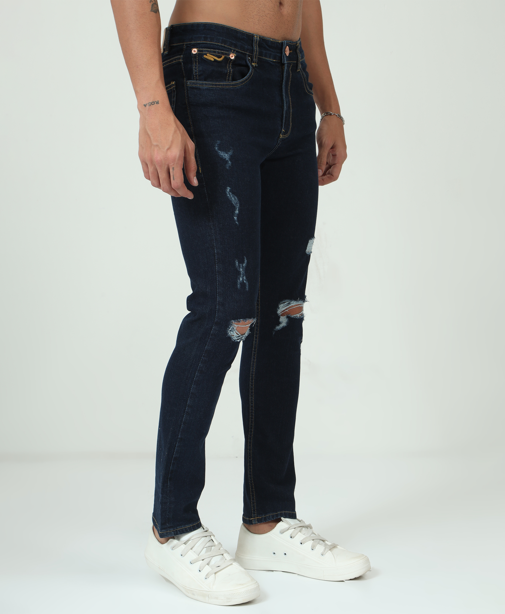 Distressed Medium Blue Slim-fit Jeans