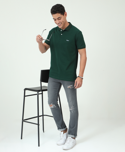 Emarald Green Back printed Polo T-Shirt