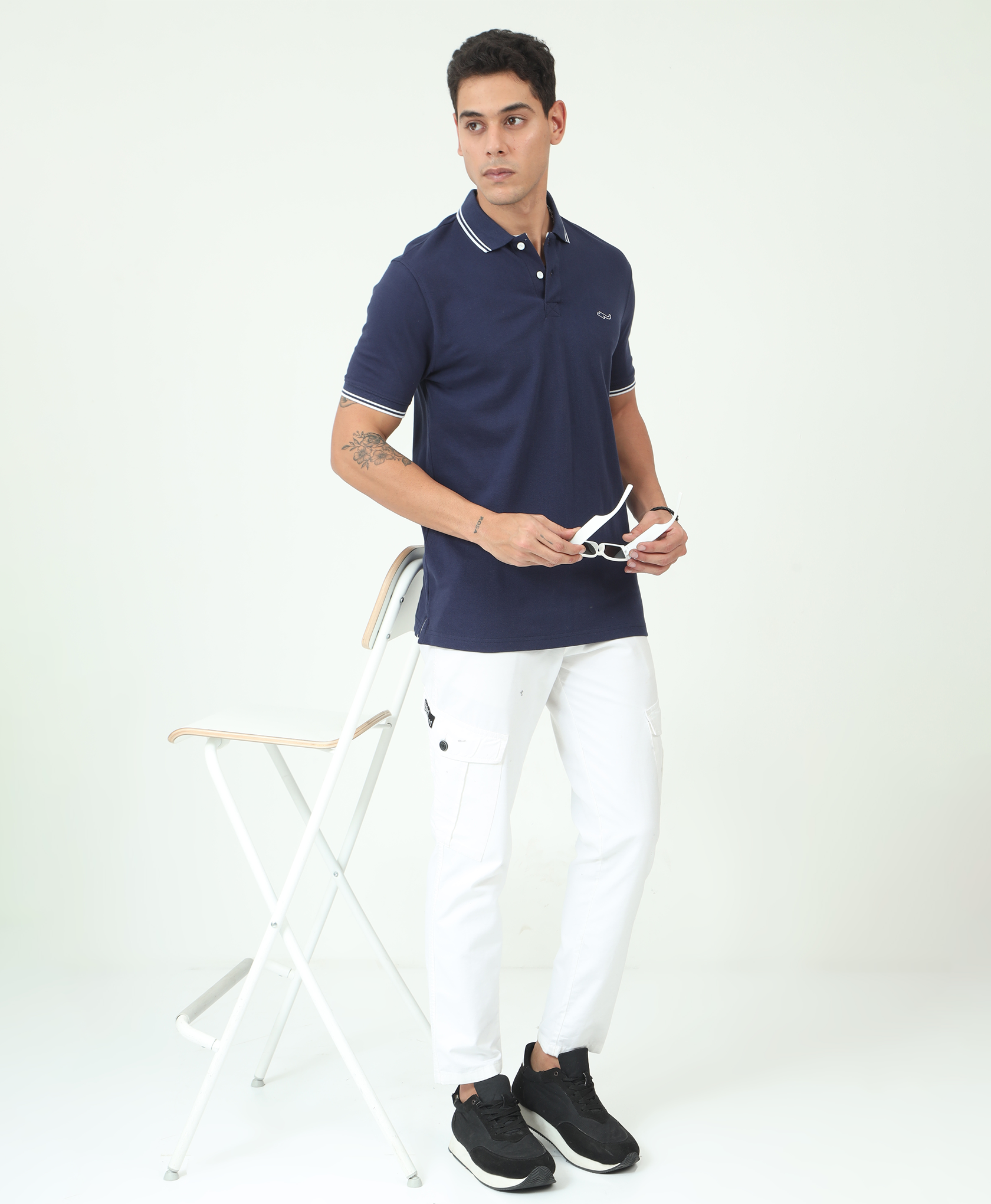 Navy Back printed Polo T-Shirt