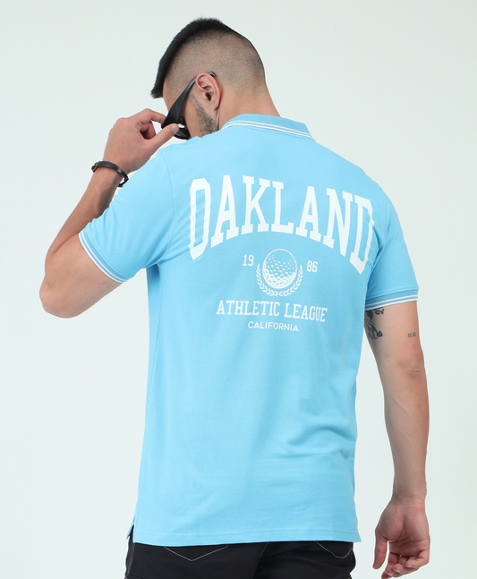 Sky Blue Back printed Polo T-Shirt