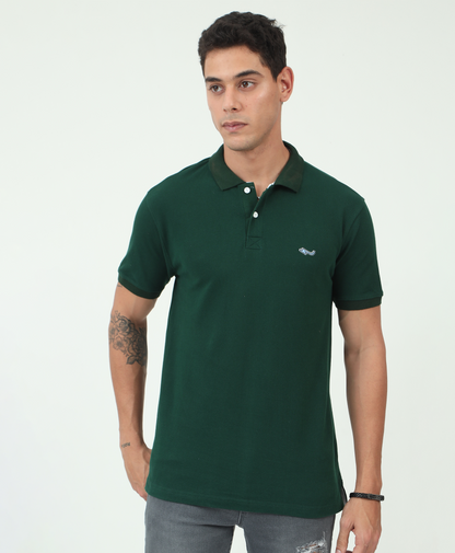 Emarald Green Back printed Polo T-Shirt