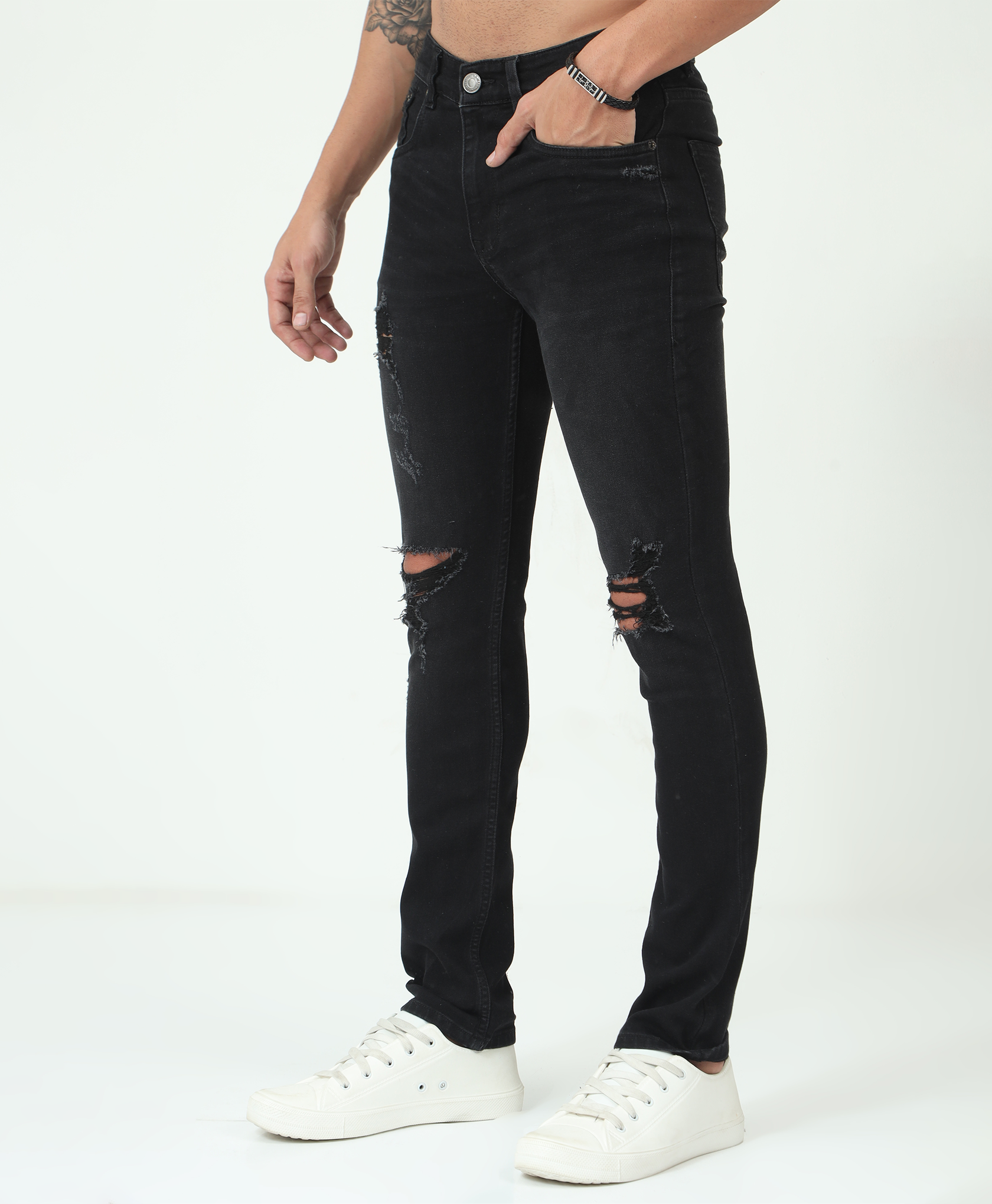 Black Slim-fit Ripped Jeans