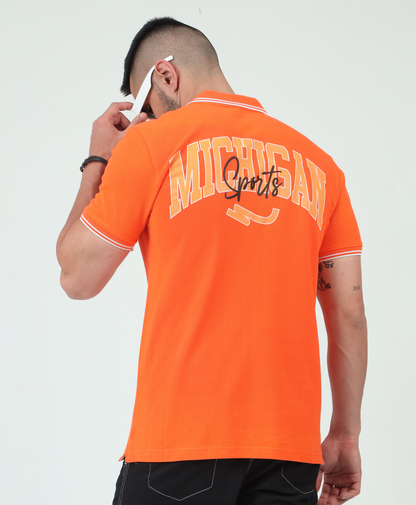 Orange Back printed Polo T-Shirt