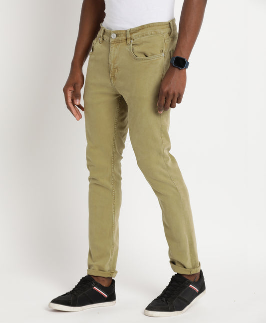 Olive Slim-fit Jeans for Men 