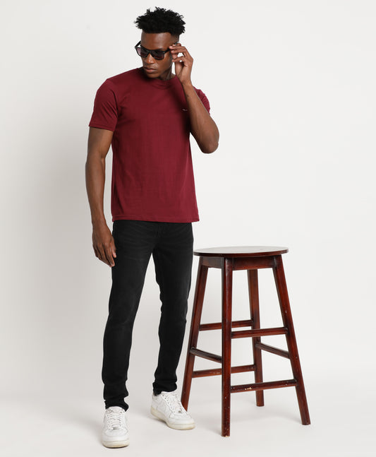 Maroon Slim-fit T-Shirt for Men 